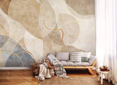 Vliesbehang - Fotobehang - Kunst - Abstract - Goud - Boho - Geometrie - 184x254 cm (Hoogte x Lengte)