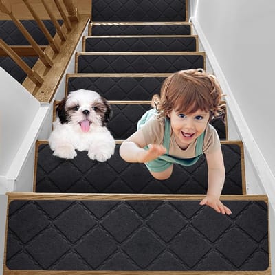 Trapmatten 15 stuks antislip - rechthoekig tapijt - binnen en buiten - kinderen ouderen honden - 20 x 65 cm - zwart