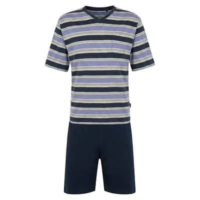 Premium katoen heren shortama blauw/marine Hajo - Blauw - Maat - 48