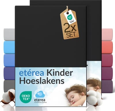 etérea Jersey hoeslaken 2-pack 60x120-70x140 cm (hoek 15 cm) 100% katoen - Zwart