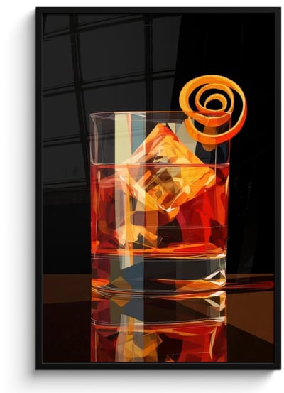 Poster in lijst - Fotolijst 80x120 cm - Posters - Glas - Ijsblokjes - Drinken - Bruin - Posterlijst zwart - Decoratie - Wanddecoratie woonkamer - Muurdecoratie slaapkamer - Kerstversiering - Kerstdecoratie voor binnen - Kerstmis