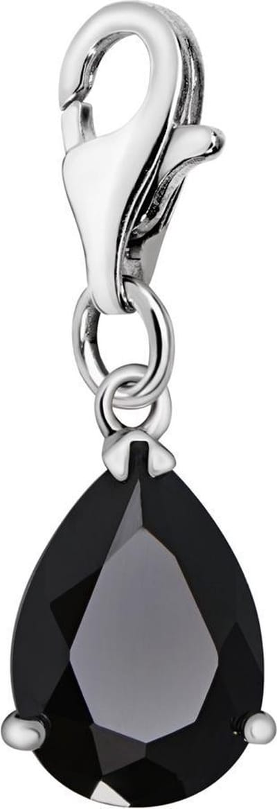 Quiges – 925 - Zilver – Charm - Bedel - Hanger - Peer Kristal Zirkonia Zwart - met – sterling - zilver - karabijnslot - geschikt - voor -Bedelarmband HC139