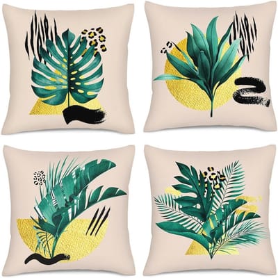 Set van 4 Decoratieve Kussenslopen met Abstracte Geometrische Lijnen in Zwart-Goud voor Woonkamer en Slaapkamer