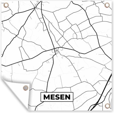 Tuin poster Plattegrond – Mesen – Zwart Wit – Stadskaart - Kaart - België - 200x200 cm - Tuindoek