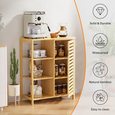 Badkamerkast van bamboe met deur - 3 open planken Natuurlijke vrijstaande - Medahomestore