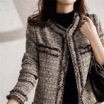 Jas Dames Lente en Herfst Nieuw Tweed Kort Klein Mode Buitenlandse Stijl Top M gray