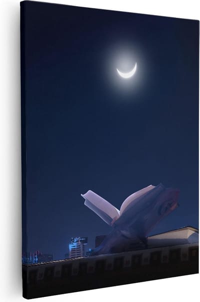Artaza Canvas Schilderij Islamitische Wanddecoratie - 40x50 cm - Muurdecoratie Koran - Decoratie Skyline Nacht - Kamer Accessoires Maan