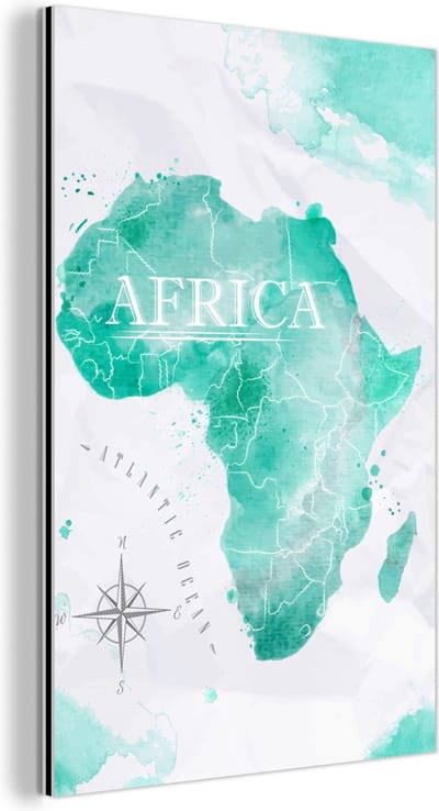 Aluminium schilderij 80x120 cm - Wanddecoratie metaal - Wereldkaart - Kleuren - Afrika - Metalen muurdecoratie woonkamer - Decoratie industrieel - Foto op dibond - Industriële accessoires slaapkamer
