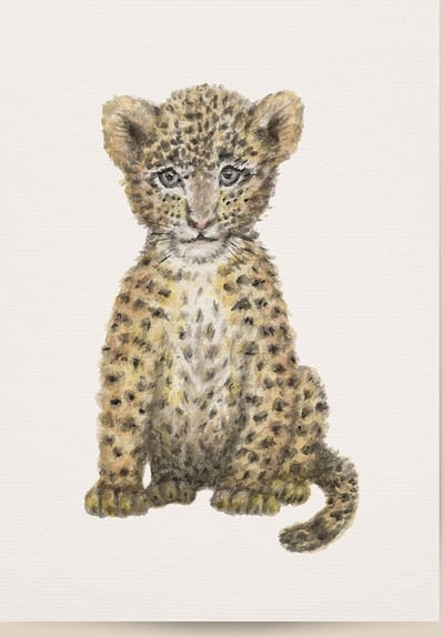 World of Mies poster baby luipaard - A4 - mooi dik papier - Snel verzonden! - tropisch - jungle - dieren in aquarel - geschilderd door Mies