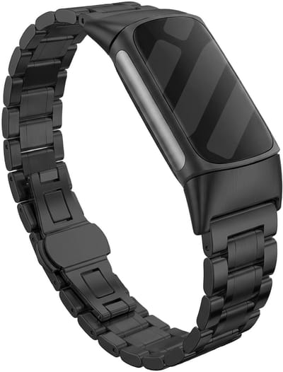 Stalen Smartwatch bandje - Geschikt voor Fitbit Charge 5 / Fitbit Charge 6 metalen schakel band - zwart - Strap-it Horlogeband / Polsband / Armband