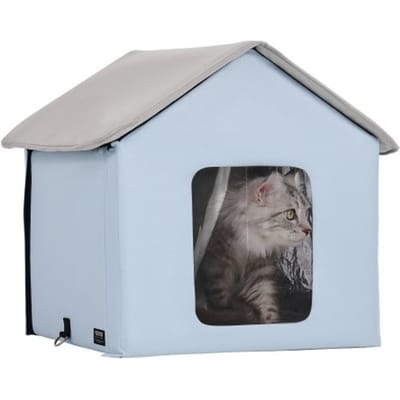VEVOR Verwarmd kattenhuis, kattenverblijf voor buiten met instelbare temperatuur en timer, opvouwbaar kattenhuis van 600D Oxford-stof met verwarmd kussen voor de winter om het warm en gezellig te houden, blauw (klein)