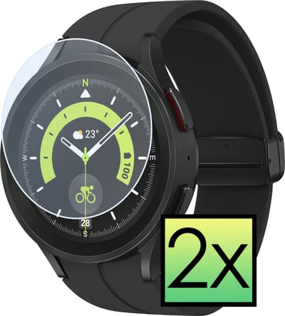Screenprotector - 2 Stuks - Geschikt voor Samsung Watch 5 Pro 45 mm - Extra Sterk - Tempered Glass - Gehard Glas - Beschermglas Screen Cover - Bescherm Protector voor Smartwatch