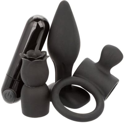 Sensationsdeluxe - Pleasure Kits - Mini Vibarator - Butt Plug - Penis Ring - Vibarator Roos mini - elektrisch - Koppelset