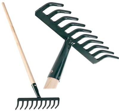 Tuinhark Metaal - Bladbezem Gazon - Tuinonderhoud - Houten Steel - 10 Tanden - Groen