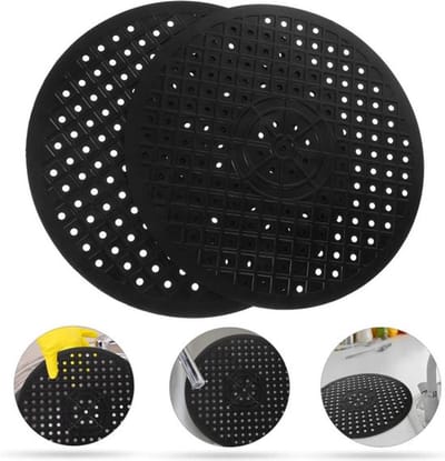 2x Gootsteenmat Zwart – Ø 31 cm Rond – Rubber – Spoelbakmat / Afdruipmat – Gootsteenbescherming & Spatbescherming – Precisie Home