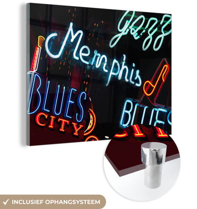 ® Glasschilderij 160x120 cm - Schilderij acrylglas - Muziek - Memphis - Tennessee - Foto op glas - Muurdecoratie woonkamer - Wanddecoratie slaapkamer - Schilderijen