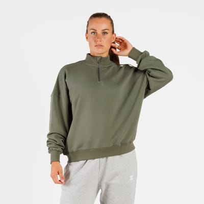 ZEUZ Dames Oversized Sweater 1/4 Zip – Comfort Sporttrui - Legergroen - XS