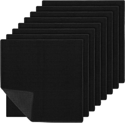 Set van 8 wasbare microvezel vaatdoeken 20 x 20 cm in zwart, ideaal voor keukenreiniging, ramen en glazen oppervlakken met super absorberende eigenschappen