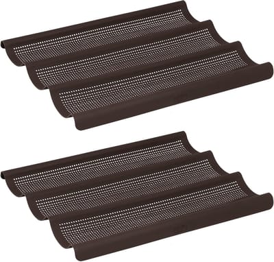 Baguette Bakvorm - Broodbakvorm Set - Zelf Brood Bakken - Perforatie voor Krokante Korst - Set van 2 - Bruin
