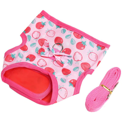 Harnais Robe Lapin Rose Imprimé Dessin Animé Fraise Teinture Doux Respirant Vêtements Lapin Laisse avec Corde de Traction pour M