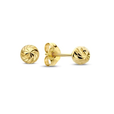 New Bling 9NBG-1076 – Gouden Oorbellen Dames – Oorknopjes Rond – Bewerkt Goud – 14K Goud – 4 mm – Cadeau voor Vrouwen