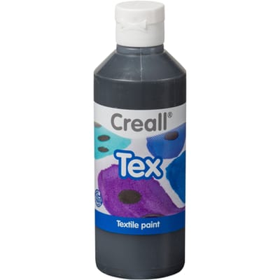 Creall Tex - Textiel- & Stoffenverf - Zwart - 250ml - Machine wasbaar na fixatie - Voor T-shirts, jeans, schoenen, stoffen tassen, meubels en auto-interieurs/hemelbekleding - Gemaakt in NL - Glutenvrij