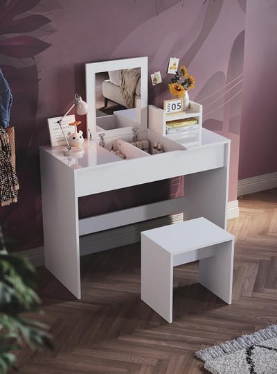 Kaptafel met spiegel - Bureau tafel - Make-up aanbrengen - 2-in-1 ontwerp - 100 x 45 x 76 cm - Wit