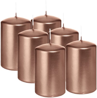 Wiedemann Cilinderkaars/stompkaars - 6x - metallic roségoud - 6 x 8 cm - 29 branduren - zuilkaarsen