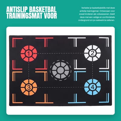 Dailygoods- Trainingsmat Antislip Rubber - Basketbaltrainingsmat - Oefenmat - Voetbediening Mat - 67 cm x 92 cm - Geschikt voor Kinderen en Volwassenen