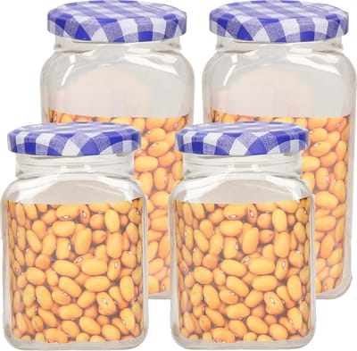 Plasticforte Weckpotten/inmaakpot set Classic - 4x - 400/600 ml - kunststof - draaideksel - blauw