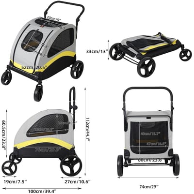 Sensova - Premium Hondenbuggy Inklapbare Hondenwagen - 4-Wiel Opvouwbare Hondenkar voor Kleine en Middelgrote - Ademend, Schokabsorberend, Stevig Metaal Frame, Tot 55 kg Draagvermogen, Ideaal voor Wandelen, Reizen en Oudere Huisdieren