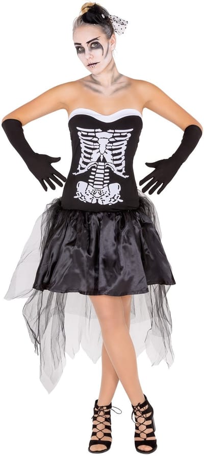 dressforfun - vrouwenkostuum sexy Skelett-Lady L - verkleedkleding kostuum halloween verkleden feestkleding carnavalskleding carnaval feestkledij partykleding - 300115