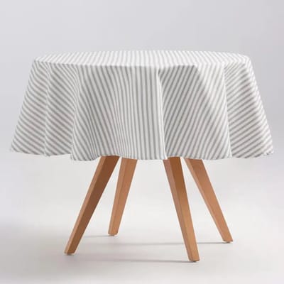 GAMUSI Rond vlekbestendig gestreept katoenen tafelkleed Arenza - OEKO-TEX 0- 155 x 155 cm - Lichtgrijs