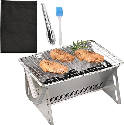Draagbare vuurschaal voor kamperen, opvouwbare vuurkorf, roestvrijstalen barbecue grill voor buitengebruik met draagtas, ideaal voor tuin en picknick