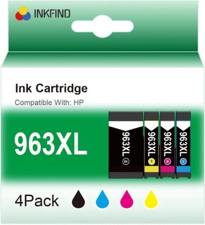INKFIND 963XL inkt voor HP963 HP 963XL HP 963 HP963 XL 3YP35AE 3JA30AE 3JA27AE 3JA28AE 3JA29AE inktcartridges van 4 stuks (1 x Zwart, 1 x Cyaan, 1 x Magenta, 1 x Geel) voor HP OfficeJet Pro 9010, 9014, 9012, 9020, 9025, 9015, 9016, 9019, 9022, 9018