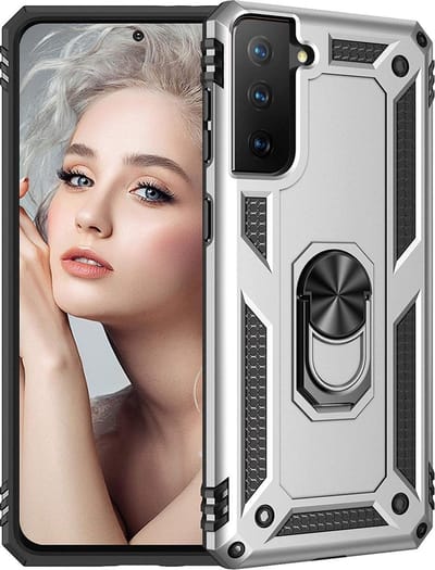 HB Hoesje Geschikt voor Samsung Galaxy S21 Plus Grijs - Anti-Shock Hybrid Armor Back Cover - Hoes met Kickstand Ring