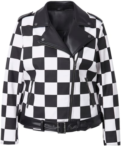 Angel of Style - Dames - Leerlook jasje bikerjack schaakbordruit - Zwart - Maat 50
