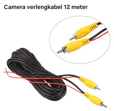 Verlengkabel 12 meter | Met universele tulp / RCA aansluiting | Parkeerhulp universeel | 12m achteruitrijcamera camera kabel