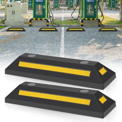 Parkeerblokkering Rubber Wielstopper met Reflecterende Strepen voor Garage en Parkeerplaatsen - 2 Stuks