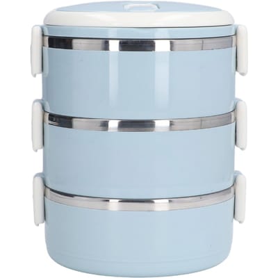 Boîte à déjeuner isotherme en acier inoxydable 304 3 couches étanche ronde isolation boîte bento pour bureau L(for 6.5-9kg) bleu