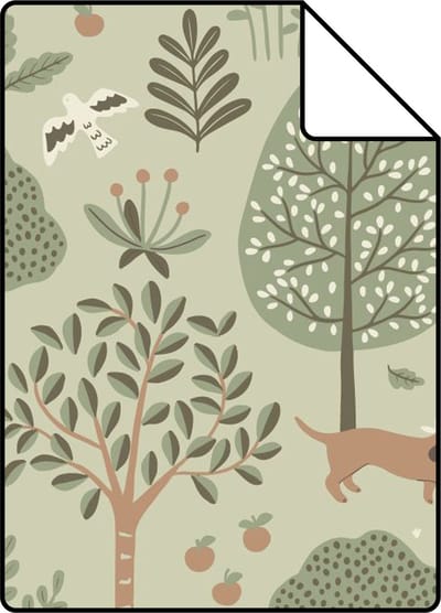 Proefstaal ESTAhome behang honden vergrijsd mintgroen - 26.5 x 21 cm - 139712-S