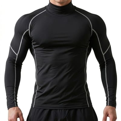 Donkergrijs fitness shirt heren – compressie sport shirt met hoge hals – lange mouwen sport top – elastisch training shirt voor fitness hardlopen boksen – aansluitend sport shirt als basislaag – maat S