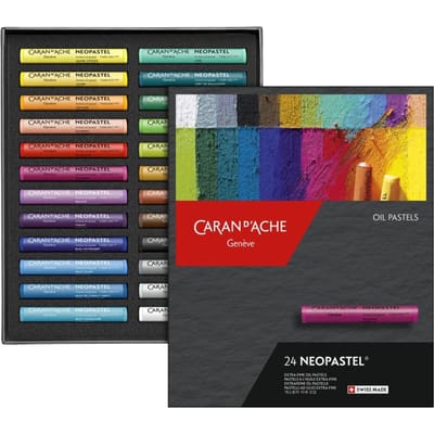 CARAN D'ACHE Neopastel 7400-324 Oliepastels, 24 Kleuren, Papieren Doos, Officiële Import.