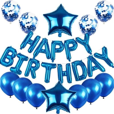 Dailygoods- Feestballon “HAPPY BIRTHDAY” - 13 Ballonletters - 34 cm x 42,5 cm - Verjaardagsdecoratie - Helderblauw - Compleet set - Verjaardagsballon