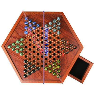 Draagbaar Chinees Dammen Bordspel met Knikkers Houten Bordspel Hex Chinees Dammen Familie brown