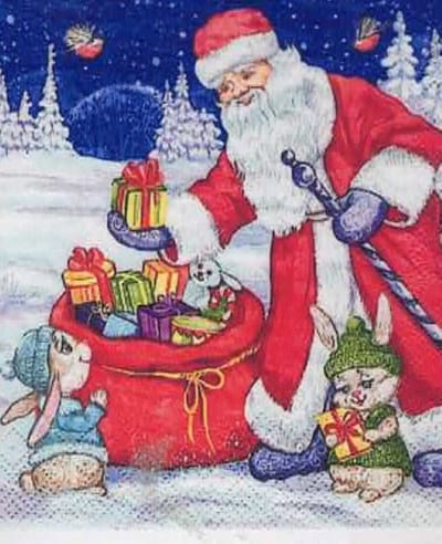Kerst -Kerstman - kerstman met Elfjes - winterlandschap - Diamond Painting - 50 x 65 - Ronde steentjes
