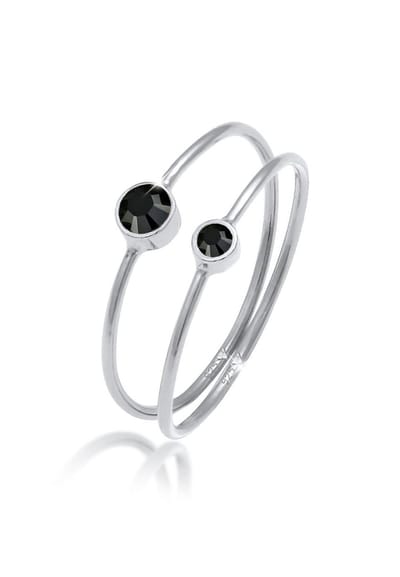 Elli - Ring - Dames Set Filigraan met Kristallen Zwart in 925 Sterling Zilver - Dames