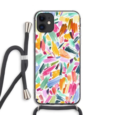 Case Company® - Hoesje met koord geschikt voor iPhone 11 hoesje met Koord - Watercolor Brushstrokes - Telefoonhoesje met Zwart Koord - Bescherming aan alle Kanten en Over de Schermrand