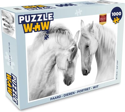 Puzzel Paard - Dieren - Portret - Wit - Legpuzzel - Puzzel 1000 stukjes volwassenen