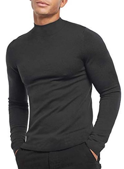 Heren Regular Fit Basic Lichtgewicht Lange Mouw Pullover Top Mock Coltrui T-shirt - Zwart - XL